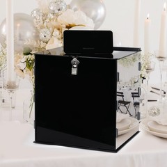 Fowecelt Black Acrylic Wedding Card Box with Lock, 10″ × 9″ × 10″,