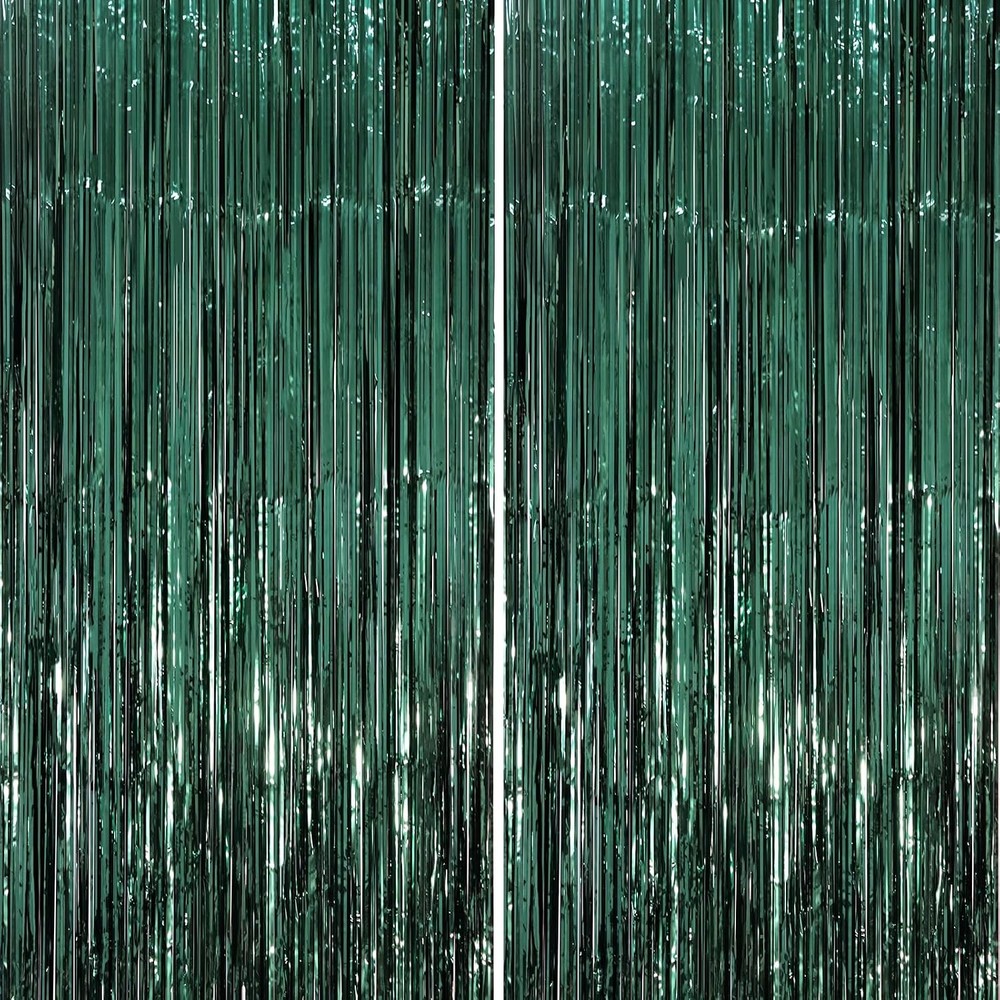 2 Pack Retro Green Foil Fringe Backdrop Curtains Tinsel Streamers Party