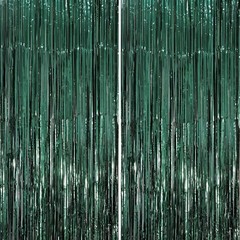 2 Pack Retro Green Foil Fringe Backdrop Curtains Tinsel Streamers Party
