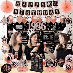 40Th Birthday Decorations for Women, 25PCS Black Rose Gold Happy 40Th Birthday B