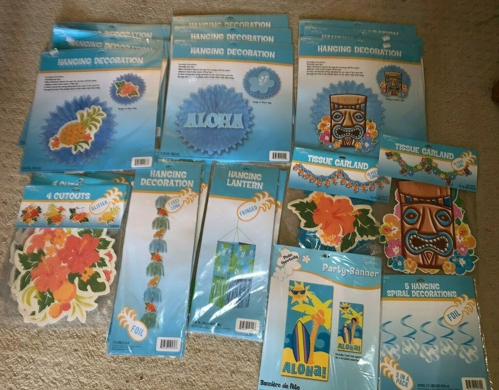 (20 New Packs) HALLMARK Party Express HAWAIIAN Luau Decorations-Retail over $84