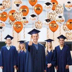Whaline 140Pcs 2026 Graduation Party Balloon Set 7 Designs Orange White Confetti