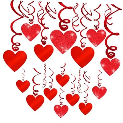 30 Pcs Valentines Day Decorations Hanging Swirls,Glitter Heart Hanging Red
