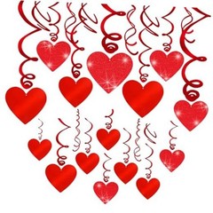 30 Pcs Valentines Day Decorations Hanging Swirls,Glitter Heart Hanging Red