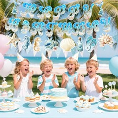 Ocean Beach Party Decorations Summer Beach Banner with 13pcs Nautical Seashel…