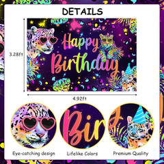 Rainbow Cheetah Birthday Decorations for Boys Girls – Leopard Print Happy Birthd