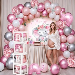 138Pcs Elephant Baby Shower Decorations Girl, Baby Boxes with Letters & Pink …