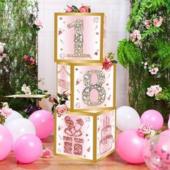 18th Birthday Decorations Boxes for Girls – 3PCS Pink Rose Gold Happy 18th Bi…