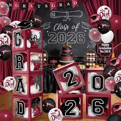 2026 Graduation Decorations – Maroon Balloon Boxes with Letters 2026 Grad & S…