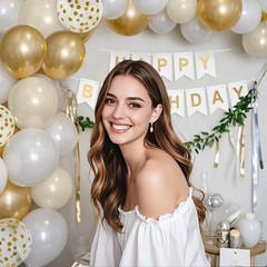 23rd Birthday Decorations Set – 10 White Cream, 10 Gold Balloons, Cake Topper