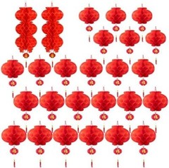 30Pcs Chinese Round Hanging Red Paper Lanterns Decorations 2024 New Year Decor