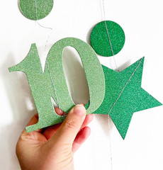 Green 10Th Birthday Decorations Number 10 Circle Dot Star Garland Glitter Stream