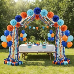 6 Rolls Blue Orange Crepe Paper Streamers Party Decoration 1.7 Inch x 82 FT