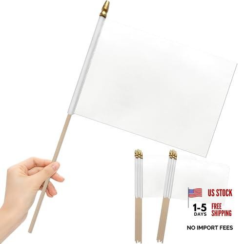 12Pcs 8×12 Inch Solid Flags Small Blank Sublimation Flags on Wood Stick White