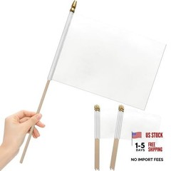 12Pcs 8×12 Inch Solid Flags Small Blank Sublimation Flags on Wood Stick White