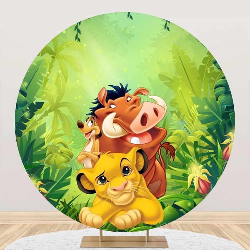 Round Lion King Backdrop Cover Simba Happy Birthday Photo Background Banner
