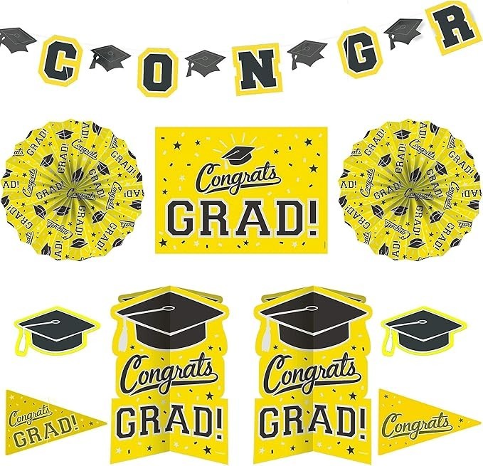 Amscan Grad Room Decorating Kit, Multi Sizes, Yellow