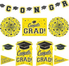 Amscan Grad Room Decorating Kit, Multi Sizes, Yellow