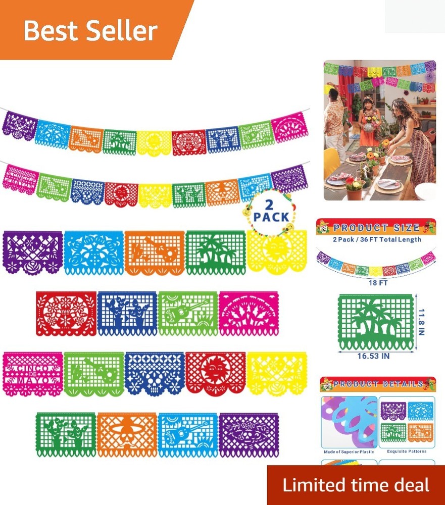 36 FT Cinco De Mayo Decorations, 2 Pack Mexican Party Banner, Plastic Fiesta …