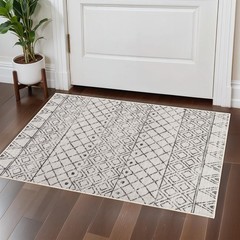 BYYVOO 2×3 Entryway Rug Washable – Moroccan 2′ x 3′ (Rectangular), Geo Grey