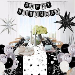 Silver and Black Birthday Decorations for Men Women Boys Girls 80 PCS White