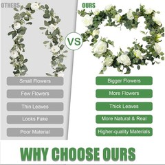 6FT Artificial Eucalyptus Garland with 14 Fake White Rose Flowers – Floral