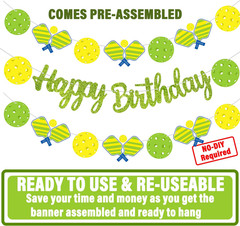 Pickleball Birthday Party Decorations Green Pickleball Happy Birthday Banners De