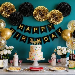 Stylish Gold & Black Birthday Decorations – Durable, Reusable & Easy to Assemble