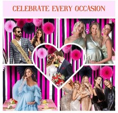 17PCS Hanging Paper Fan Party Decorations & Paper Streamers Pink/Black/White