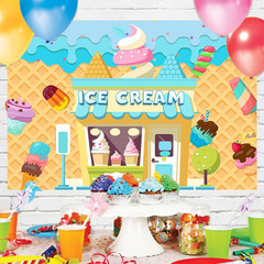 5x3Ft Ice Cream Backdrop Banner Summer Ice Cream Shop Birthday Backdrop for Part