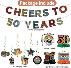11Pcs 50Th Birthday Decorations for Men Women,Cheers to 50 Years Banner Centerpi