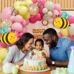 Bee Balloon Arch Kit Pink and Yellow Balloon Arch with Bee Balloons Gold Conf…