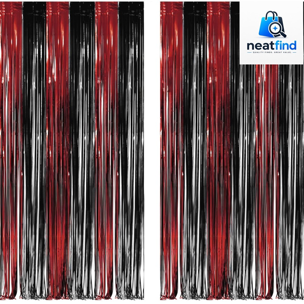 Black Red Party Streamers Backdrop – Foil Fringe Tinsel for Stranger/Friday P…