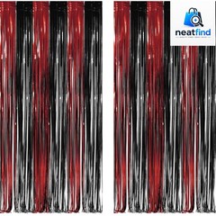 Black Red Party Streamers Backdrop – Foil Fringe Tinsel for Stranger/Friday P…