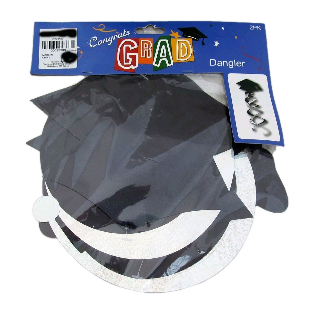 Black Graduation Cap Hat Congrats Grad Party Supplies Hanging Dangler 2 Pack Set