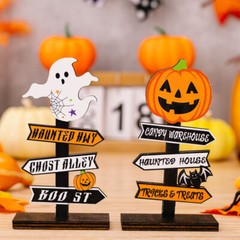 2PCS Halloween Ghost Pumpkin Decoration Table Centerpiece Wood Sign Table Decor