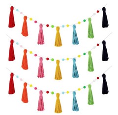 SYHOOD 3 Pcs Colorful Boho Tassel Garland Rainbow Pom Pom 50» for Parties