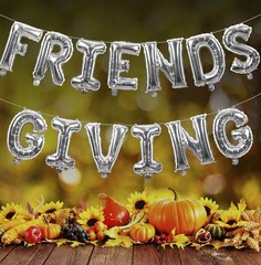 Friendsgiving Decorations Silver Foil Letter 16 Inches Tall Balloons Banner T…