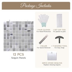 12 Pcs Silver Shimmer Wall Backdrop Panels Square Sequin Party Decoration 3×4 Ft