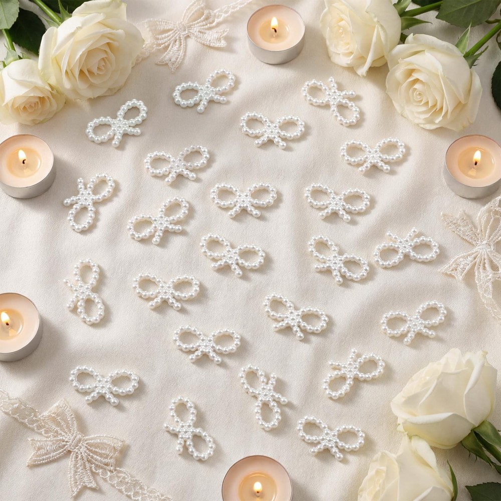 500 PCS Pearl Bow Table Scatters Confetti Faux Bead Charm 0.7×0.39 Inch