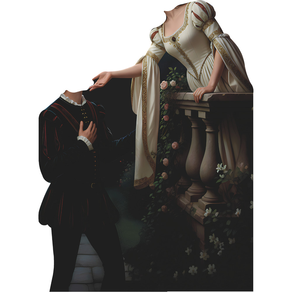SS11352 Wherefore Where Art Thou Romeo Juliet Balcony Couple Stand In Cardboard