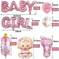 Globos De Papel Aluminio Latex It’s a Girl Azul Decoracion Para Baby Shower Set