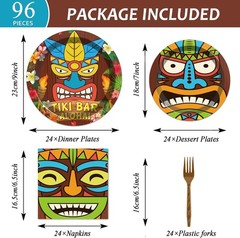 Effortless 96-Piece Tiki Tableware Set – Perfect for Birthday and Luau Parties