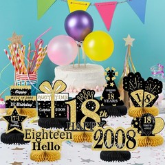 Chic 9-Pcs Honeycomb Centerpieces in Black Gold for Boys and Girls 18th Birthday