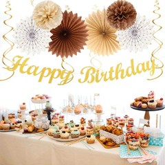 White-Brown Champagne-Gold Boho Party-Decorations – 21pcs Happy Banner,Beige …
