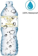 75th Birthday Water Bottle Labels; Set of 20 Waterproof Water Bottle Wrappers