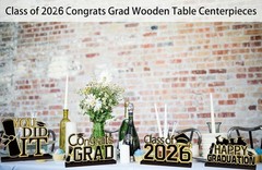 4Pcs Graduation Decorations Class of 2026 Congrats Grad Wooden Table Centerpiece