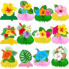 12 PCS Hawaiian Tropical Honeycomb Centerpieces Hibiscus Flower Luau Party