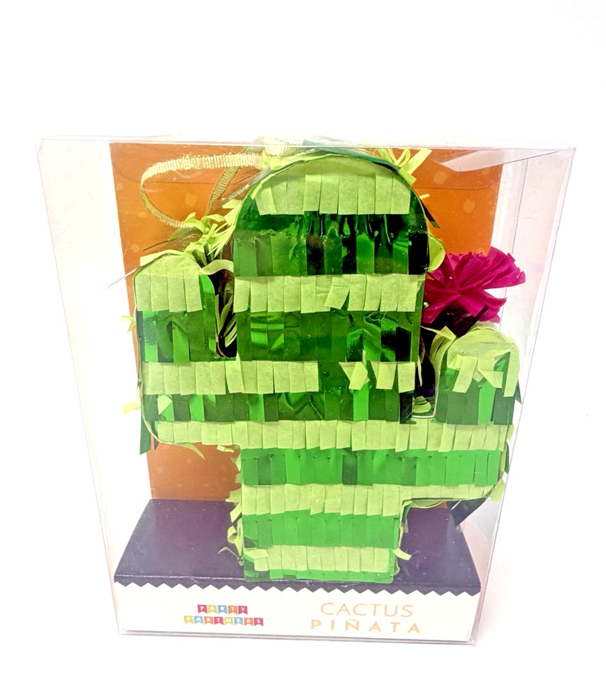 Party Partners 5 Inch Green Foil Cactus Pink Flower Mini Pinata Fiesta Decor