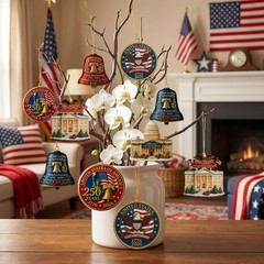Vibrant 250th Anniversary Bell Ornaments – 4pc Acrylic Set for Independence Day